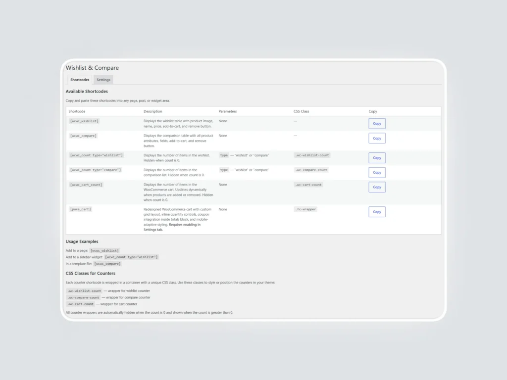 Pure Wishlist & Compare for WooCommerce